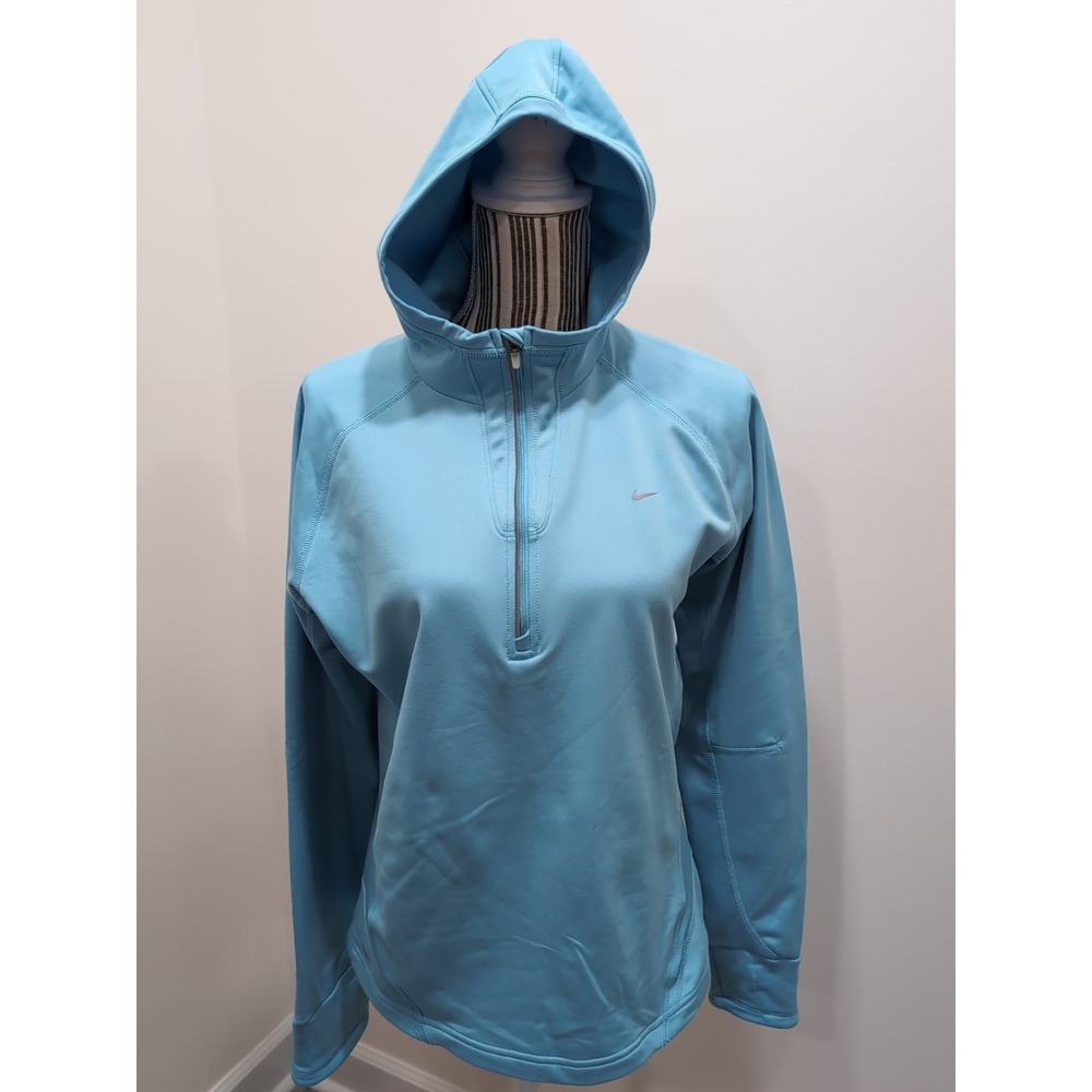 Nike Fit Dri Women's 1/2 Zip Pullover w/Hood Size Large (12-14) Powder Blue